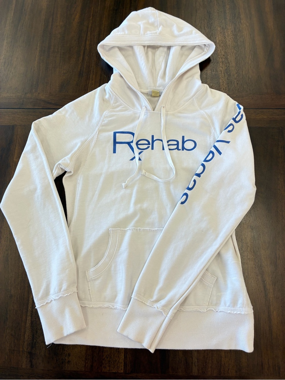 Rehab White Hoodie with Blue Logo